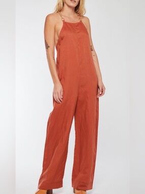 cult gaia Rust-Orange Chain Strap Wide-Leg Jumpsuit